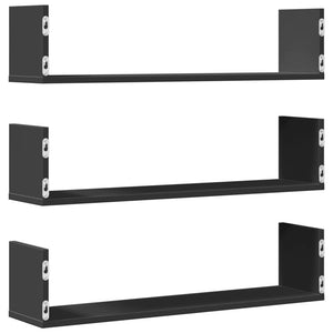 vidaXL Wall Shelves 3 pcs Black 80x18x18 cm Engineered Wood