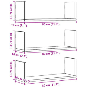 vidaXL Wall Shelves 3 pcs Sonoma Oak 80x18x18 cm Engineered Wood