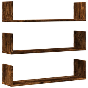 vidaXL Wall Shelves 3 pcs Smoked Oak 80x18x18 cm Engineered Wood