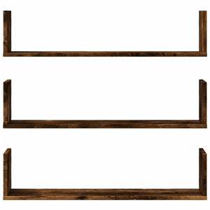 vidaXL Wall Shelves 3 pcs Smoked Oak 80x18x18 cm Engineered Wood