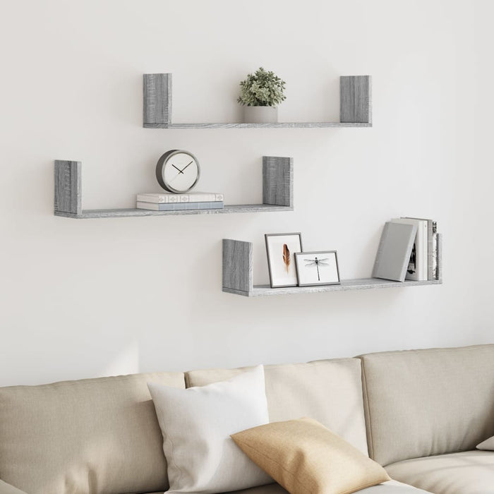 vidaXL Wall Shelves 3 pcs Grey Sonoma 80x18x18 cm Engineered Wood