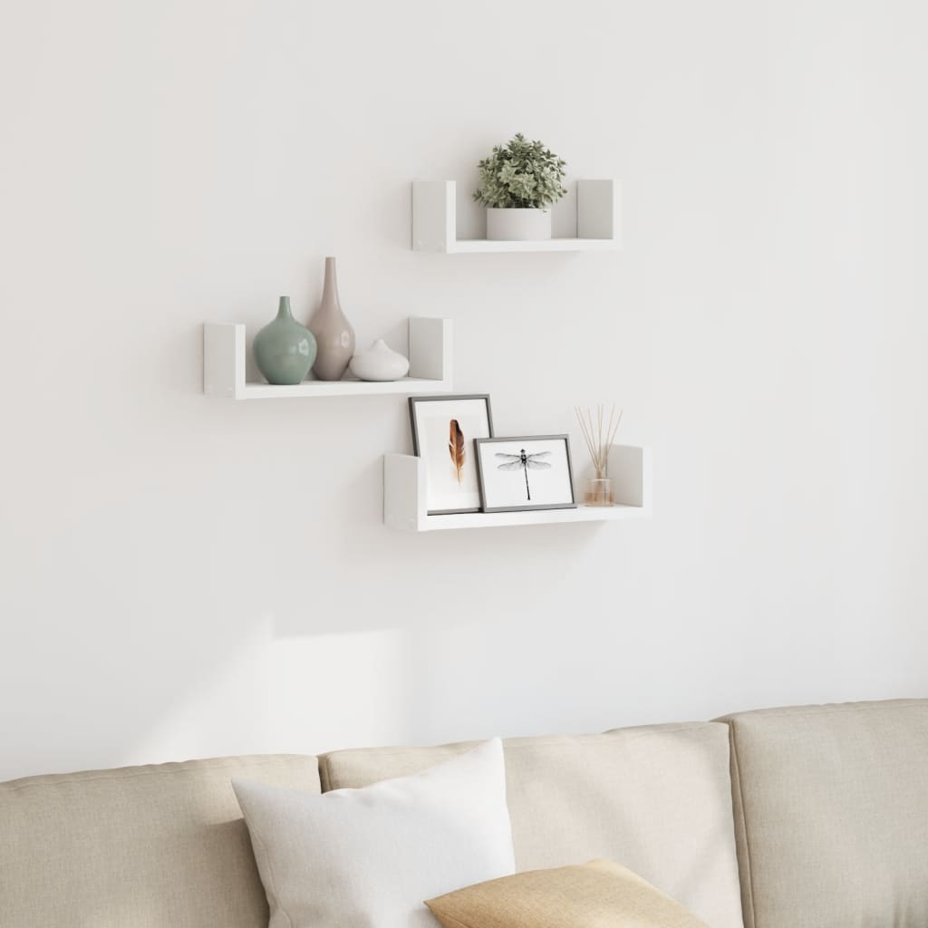 vidaXL Wall Shelf 3 pcs White Engineered Wood