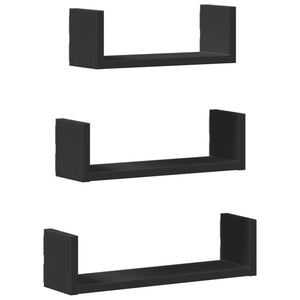 vidaXL Wall Shelf 3 pcs Black Engineered Wood