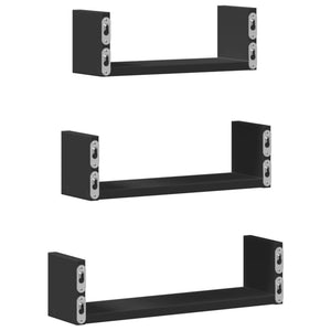 vidaXL Wall Shelf 3 pcs Black Engineered Wood