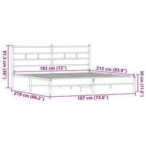 vidaXL Metal Bed Frame without Mattress Brown Oak 183x213 cm