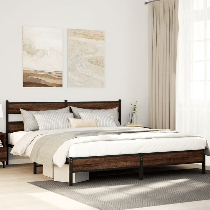 vidaXL Metal Bed Frame without Mattress Brown Oak 183x213 cm