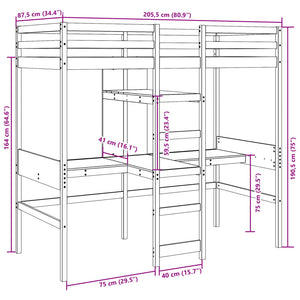 vidaXL Loft Bed Frame without Mattress White 80x200cm Solid Wood Pine