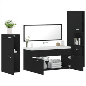 vidaXL 4 Piece Bathroom Furniture Set Black Engineered Wood