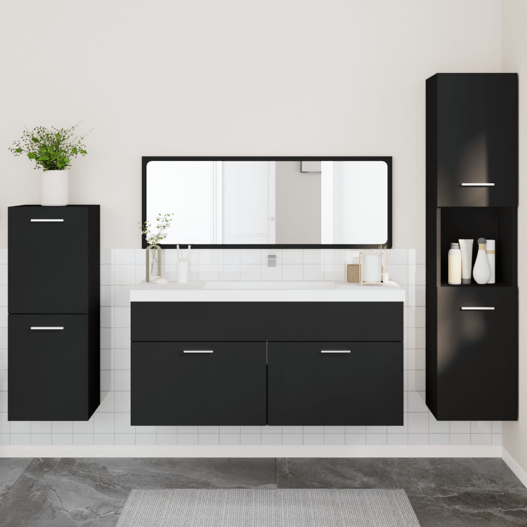 vidaXL 4 Piece Bathroom Furniture Set Black Engineered Wood