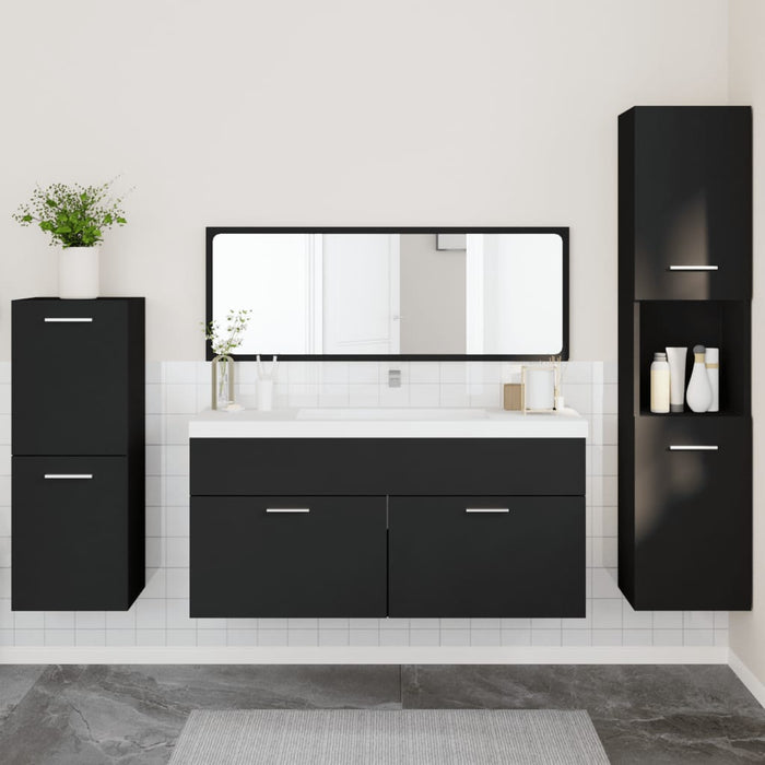 vidaXL 4 Piece Bathroom Furniture Set Black Engineered Wood