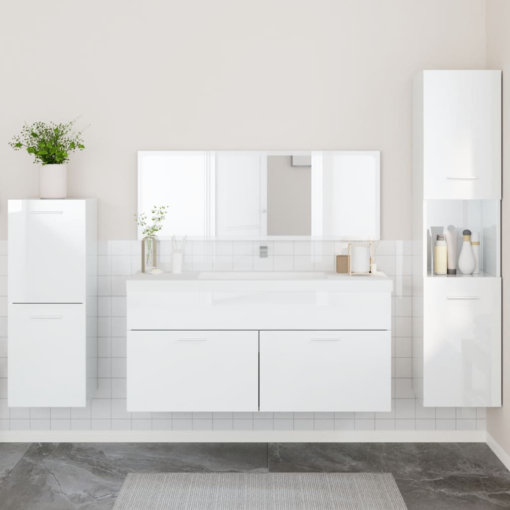 vidaXL 4 Piece Bathroom Furniture Set High Gloss White Engineered Wood