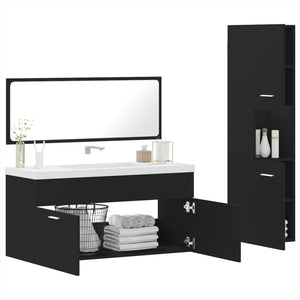 vidaXL 3 Piece Bathroom Furniture Set Black Engineered Wood