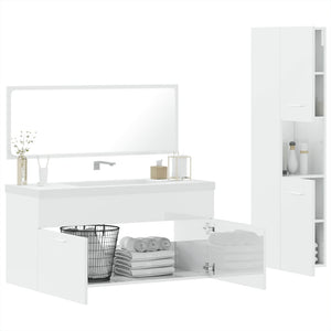 vidaXL 3 Piece Bathroom Furniture Set High Gloss White Engineered Wood