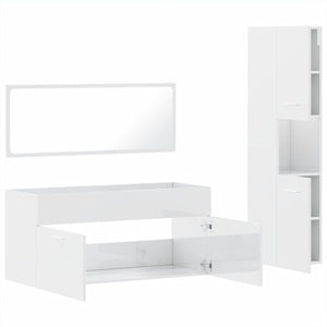 vidaXL 3 Piece Bathroom Furniture Set High Gloss White Engineered Wood