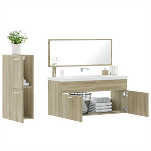 vidaXL 3 Piece Bathroom Furniture Set Sonoma Oak Engineered Wood