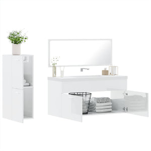 vidaXL 3 Piece Bathroom Furniture Set High Gloss White Engineered Wood