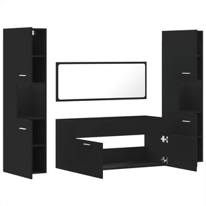 vidaXL 4 Piece Bathroom Furniture Set Black Engineered Wood