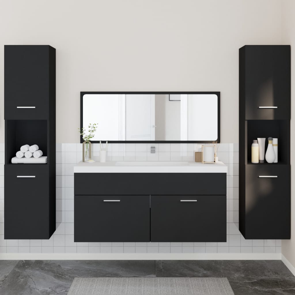 vidaXL 4 Piece Bathroom Furniture Set Black Engineered Wood