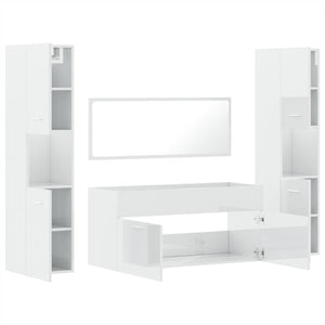 vidaXL 4 Piece Bathroom Furniture Set High Gloss White Engineered Wood