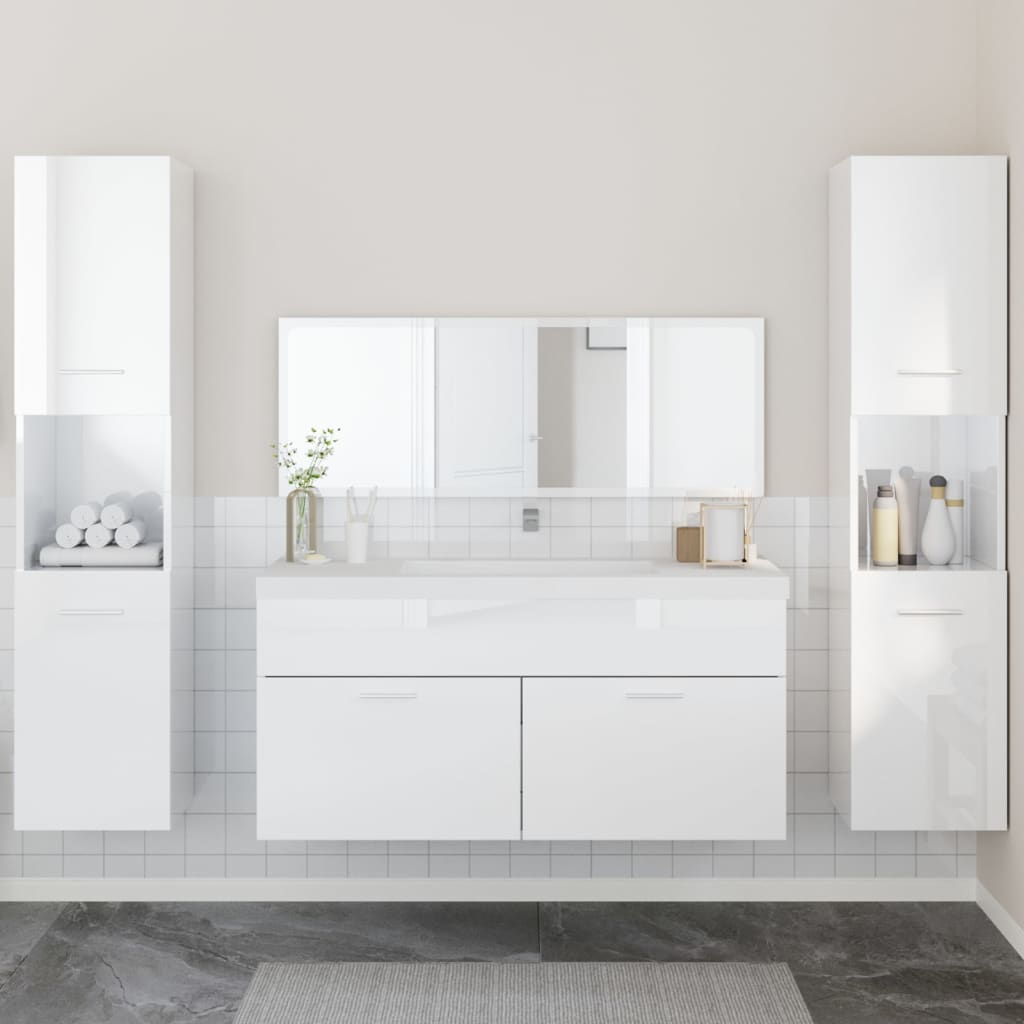 vidaXL 4 Piece Bathroom Furniture Set High Gloss White Engineered Wood