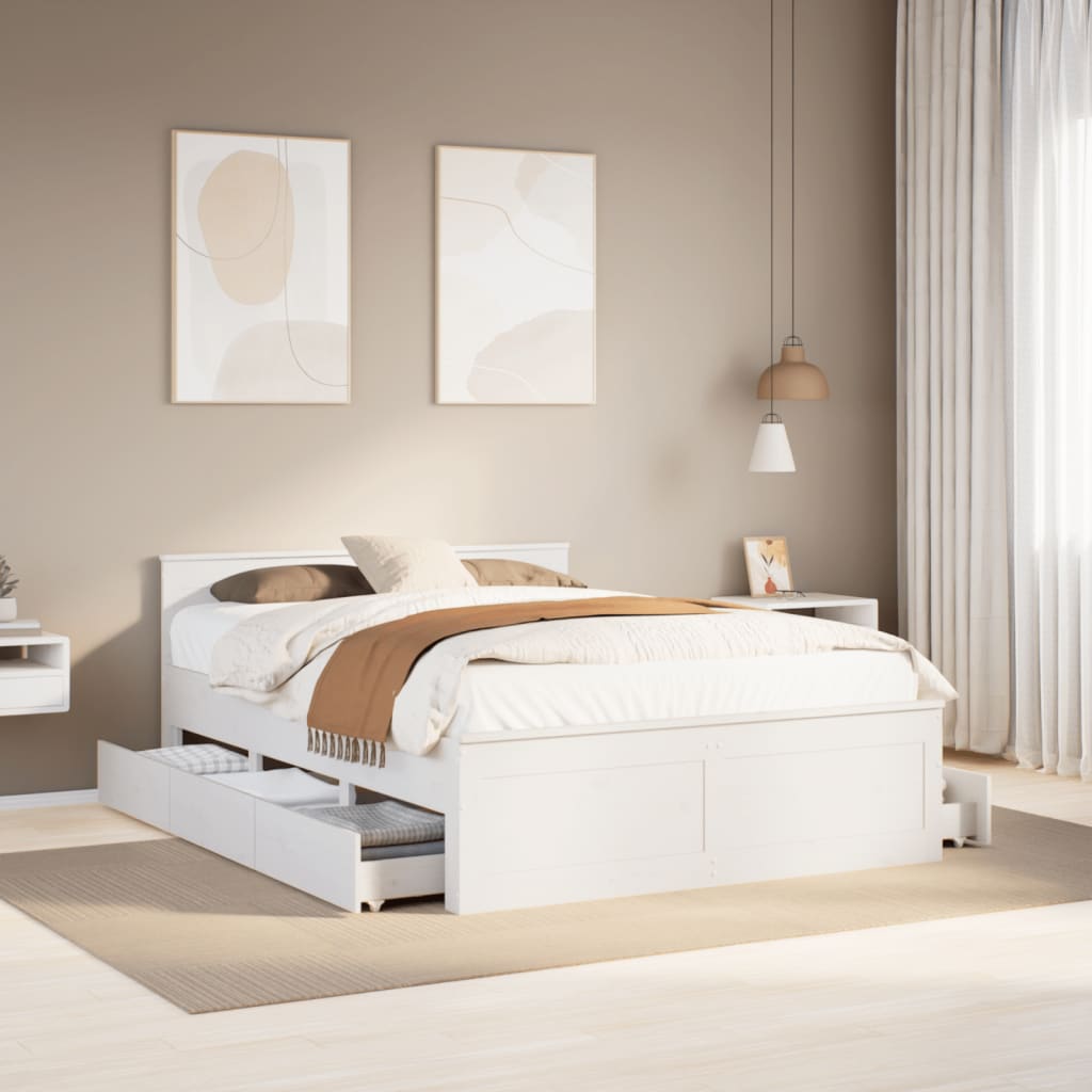 vidaXL Bed Frame without Mattress with Headboard White 140x200 cm Solid Wood Pine