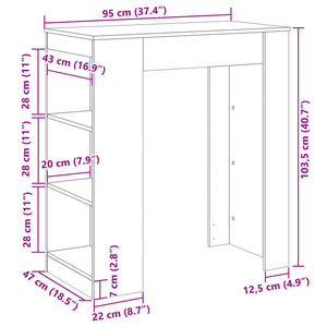 vidaXL Bar Table with Racks Old Wood 95x47x103.5 cm Engineered Wood