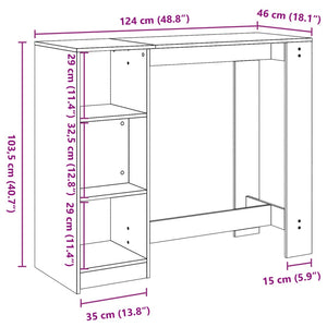 vidaXL Bar Table with Shelf White 124x46x103.5 cm Engineered Wood