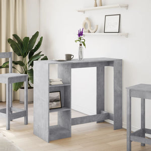 vidaXL Bar Table with Shelf Concrete Grey 124x46x103.5 cm Engineered Wood