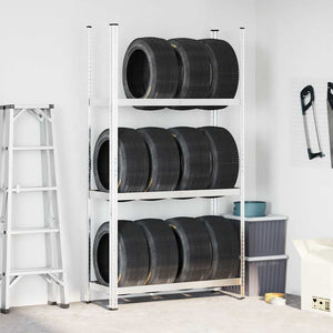 vidaXL 3-Layer Tyre Shelf Silver 110x40x200 cm Steel