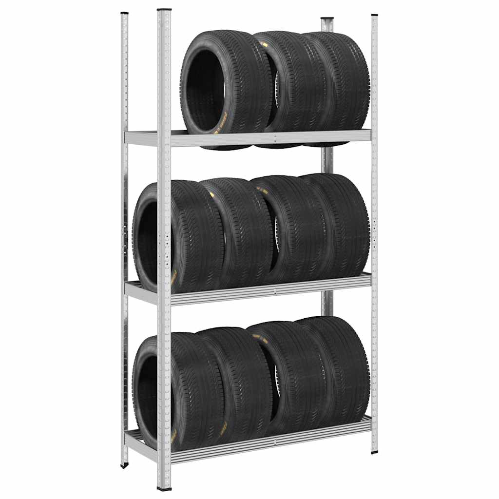 vidaXL 3-Layer Tyre Shelf Silver 110x40x200 cm Steel