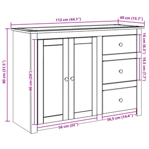 vidaXL Sideboard with Drawers Panama 112x40x80 cm Solid Wood Pine