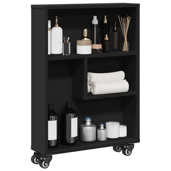 vidaXL Narrow Storage Trolley Black 48x13x68 cm Engineered Wood