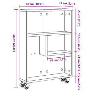 vidaXL Narrow Storage Trolley Sonoma Oak 48x13x68 cm Engineered Wood