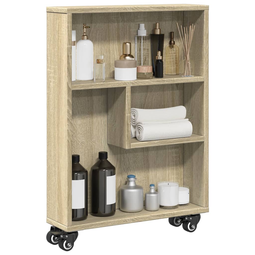 vidaXL Narrow Storage Trolley Sonoma Oak 48x13x68 cm Engineered Wood