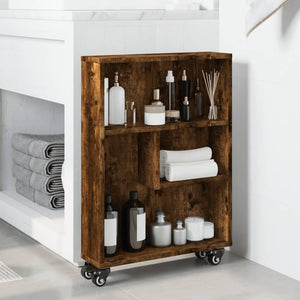 vidaXL Narrow Storage Trolley Smoked Oak 48x13x68 cm Engineered Wood