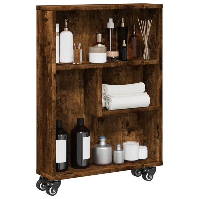 vidaXL Narrow Storage Trolley Smoked Oak 48x13x68 cm Engineered Wood