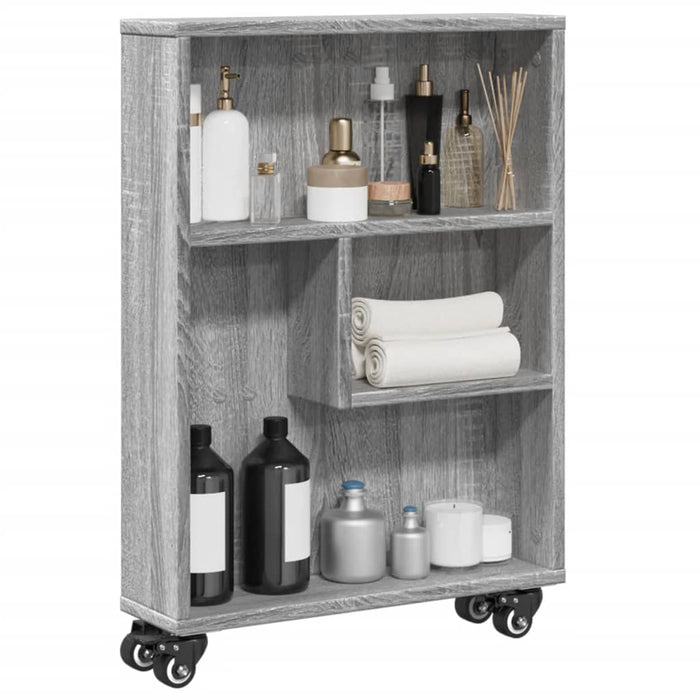 vidaXL Narrow Storage Trolley Grey Sonoma 48x13x68 cm Engineered Wood