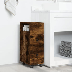 vidaXL Narrow Bathroom Cabinet with Wheels Smoked Oak Engineered Wood