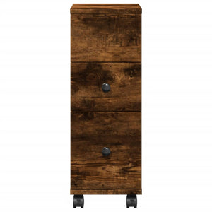 vidaXL Narrow Bathroom Cabinet with Wheels Smoked Oak Engineered Wood