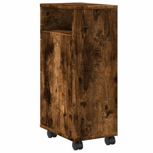 vidaXL Narrow Bathroom Cabinet with Wheels Smoked Oak Engineered Wood