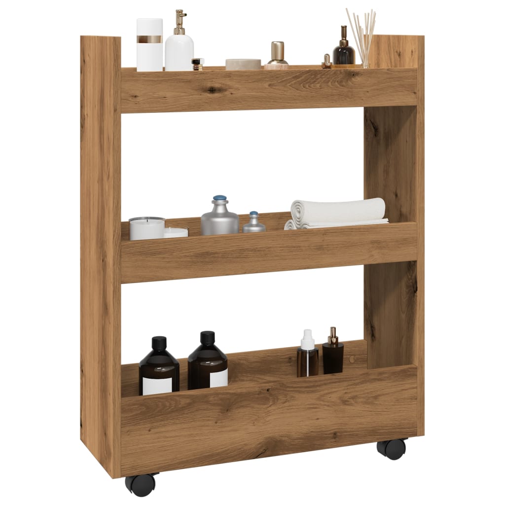 vidaXL Narrow Storage Trolley 3 Tier Artisian Oak Engineered Wood