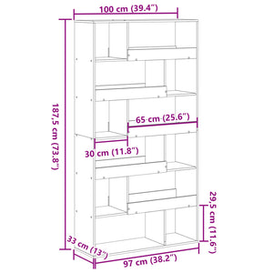 vidaXL Bookcase Concrete Grey 100x33x187.5 cm Engineered Wood