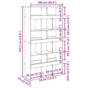 vidaXL Bookcase White 100x33x187.5 cm Engineered Wood