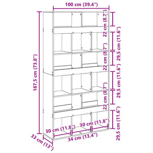 vidaXL Bookcase Sonoma Oak 100x33x187.5 cm Engineered Wood