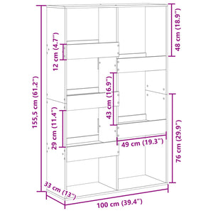 vidaXL Bookcase White 100x33x155.5 cm Engineered Wood