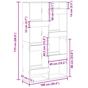 vidaXL Bookcase White 100x33x175 cm Engineered Wood