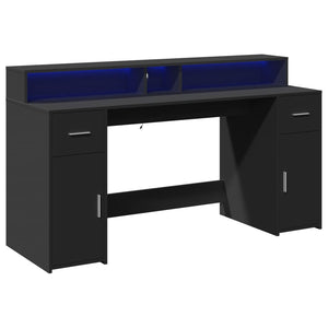 vidaXL Desk with LED Lights Black 160x55x91 cm Engineered Wood