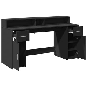 vidaXL Desk with LED Lights Black 160x55x91 cm Engineered Wood