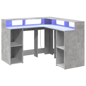 vidaXL Desk with LED Lights Concrete Grey 130x130x91 cm Engineered Wood