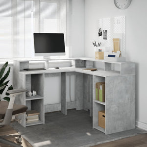 vidaXL Desk with LED Lights Concrete Grey 130x130x91 cm Engineered Wood